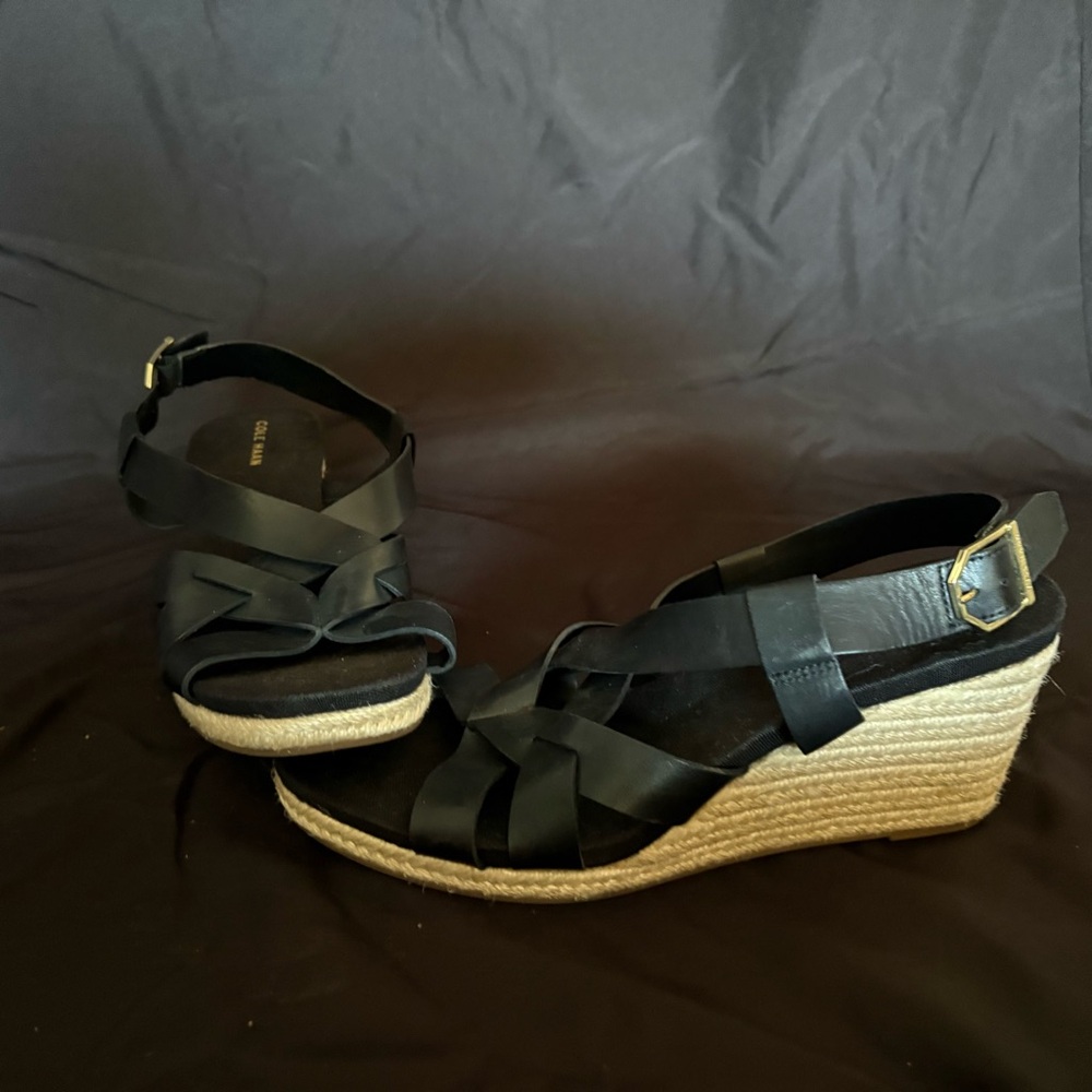 Cole Haan Black Woven Wedge Sandals